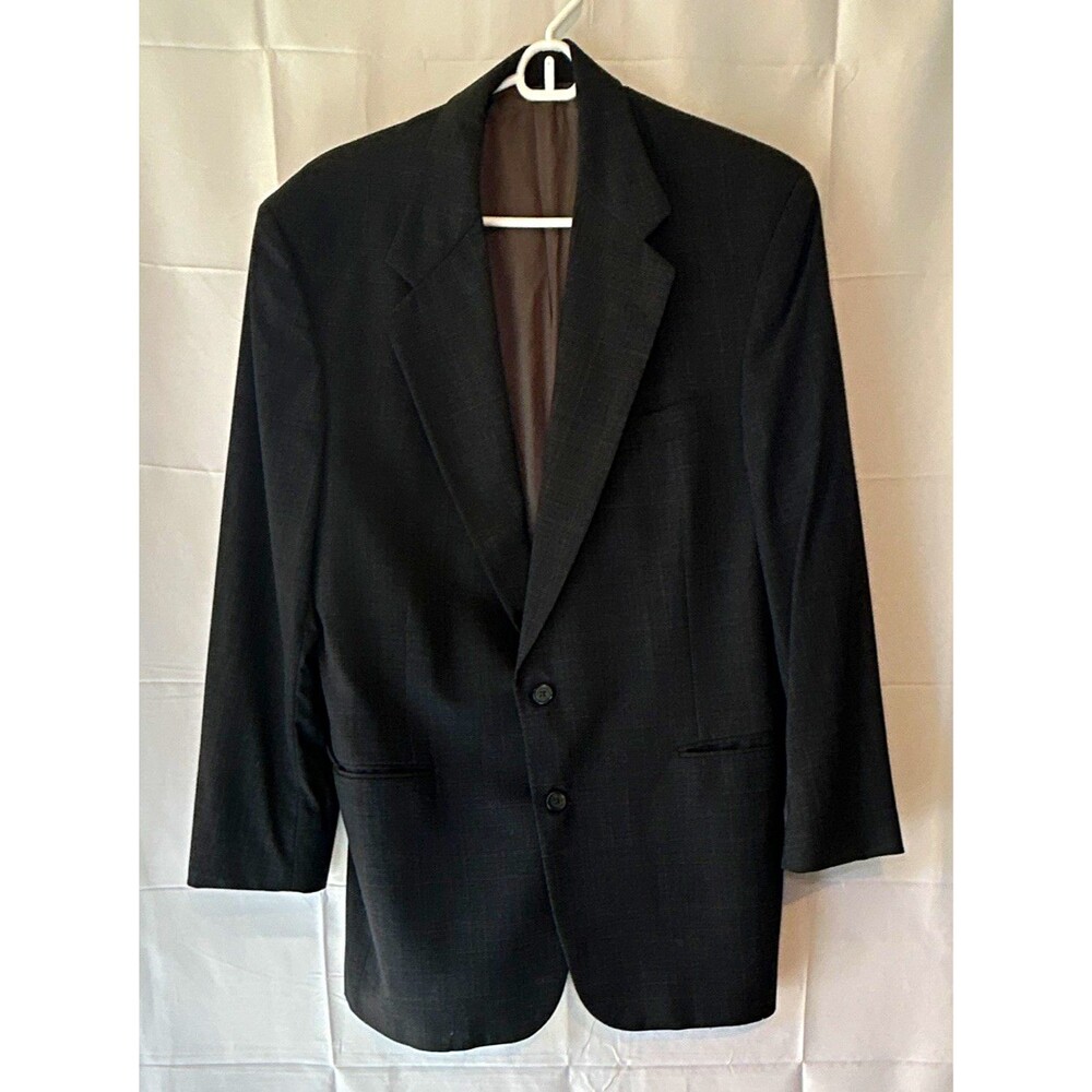 Tom James Executive Collection Suit Jacket Blazer Mens 42R Charcoal Plaid Wool
